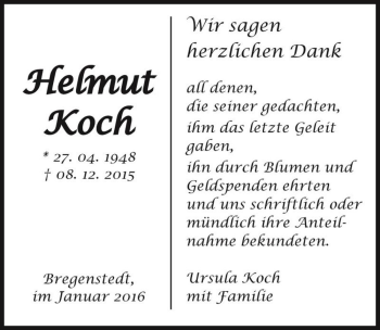 Traueranzeige von Helmut Koch  von Magdeburger Volksstimme