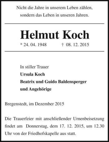 Traueranzeige von Helmut Koch  von Magdeburger Volksstimme
