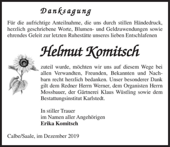 Traueranzeige von Helmut Komitsch  von Magdeburger Volksstimme
