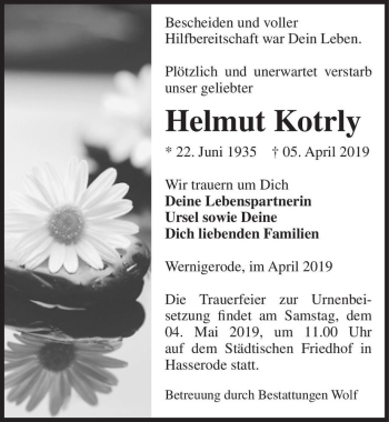 Traueranzeige von Helmut Kotrly  von Magdeburger Volksstimme