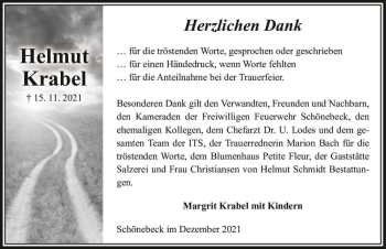 Traueranzeige von Helmut Krabel  von Magdeburger Volksstimme