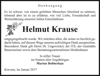 Traueranzeige von Helmut Krause  von Magdeburger Volksstimme