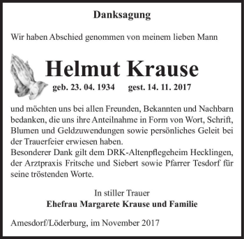 Traueranzeige von Helmut Krause  von Magdeburger Volksstimme