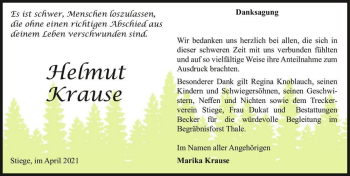 Traueranzeige von Helmut Krause  von Magdeburger Volksstimme