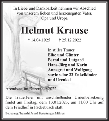 Traueranzeige von Helmut Krause  von Magdeburger Volksstimme