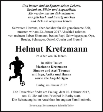 Traueranzeige von Helmut Kretzmann  von Magdeburger Volksstimme
