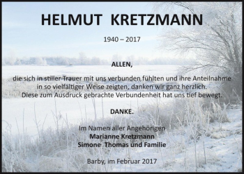 Traueranzeige von Helmut Kretzmann  von Magdeburger Volksstimme