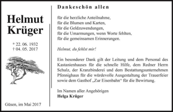 Traueranzeige von Helmut Krüger  von Magdeburger Volksstimme