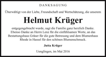 Traueranzeige von Helmut Krüger  von Magdeburger Volksstimme