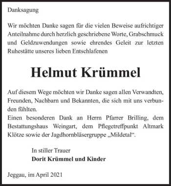 Traueranzeige von Helmut Krümmel  von Magdeburger Volksstimme