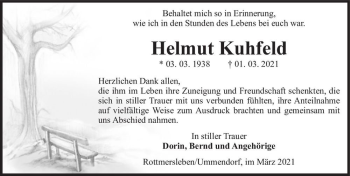 Traueranzeige von Helmut Kuhfeld  von Magdeburger Volksstimme