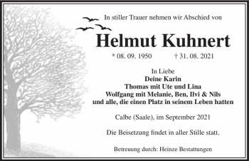 Traueranzeige von Helmut Kuhnert  von Magdeburger Volksstimme