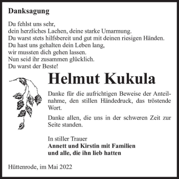 Traueranzeige von Helmut Kukula  von Magdeburger Volksstimme