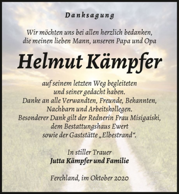 Traueranzeige von Helmut Kämpfer  von Magdeburger Volksstimme