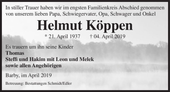 Traueranzeige von Helmut Köppen  von Magdeburger Volksstimme