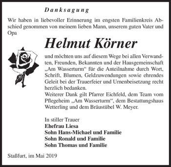 Traueranzeige von Helmut Körner  von Magdeburger Volksstimme