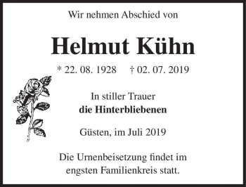 Traueranzeige von Helmut Kühn  von Magdeburger Volksstimme