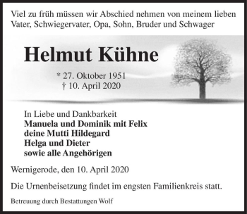 Traueranzeige von Helmut Kühne  von Magdeburger Volksstimme