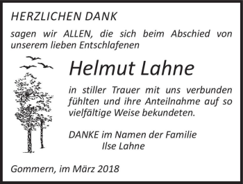 Traueranzeige von Helmut Lahne  von Magdeburger Volksstimme
