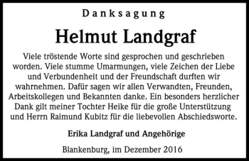 Traueranzeige von Helmut Landgraf  von Magdeburger Volksstimme