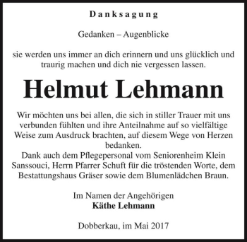 Traueranzeige von Helmut Lehmann  von Magdeburger Volksstimme