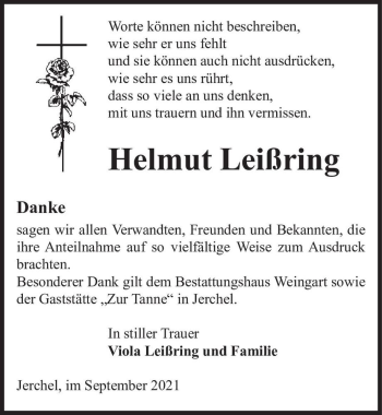 Traueranzeige von Helmut Leißring  von Magdeburger Volksstimme