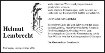 Traueranzeige von Helmut Lembrecht  von Magdeburger Volksstimme