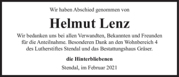 Traueranzeige von Helmut Lenz  von Magdeburger Volksstimme