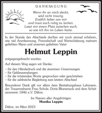 Traueranzeige von Helmut Leppin  von Magdeburger Volksstimme