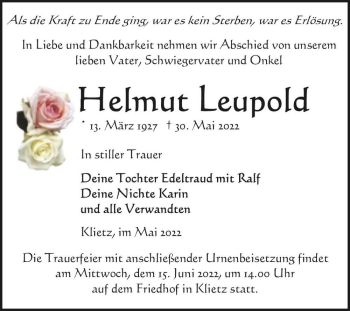 Traueranzeige von Helmut Leupold  von Magdeburger Volksstimme