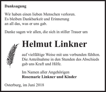 Traueranzeige von Helmut Linkner  von Magdeburger Volksstimme