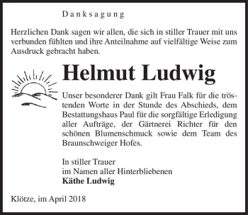 Traueranzeige von Helmut Ludwig  von Magdeburger Volksstimme