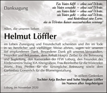 Traueranzeige von Helmut Löffler  von Magdeburger Volksstimme