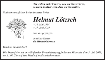 Traueranzeige von Helmut Lötzsch  von Magdeburger Volksstimme