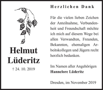 Traueranzeige von Helmut Lüderitz  von Magdeburger Volksstimme