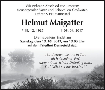 Traueranzeige von Helmut Maigatter  von Magdeburger Volksstimme