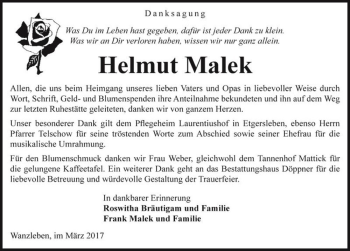 Traueranzeige von Helmut Malek  von Magdeburger Volksstimme
