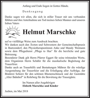 Traueranzeige von Helmut Marschke  von Magdeburger Volksstimme