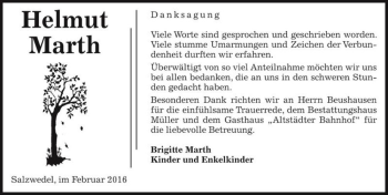 Traueranzeige von Helmut Marth  von Magdeburger Volksstimme
