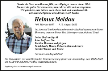 Traueranzeige von Helmut Meldau  von Magdeburger Volksstimme