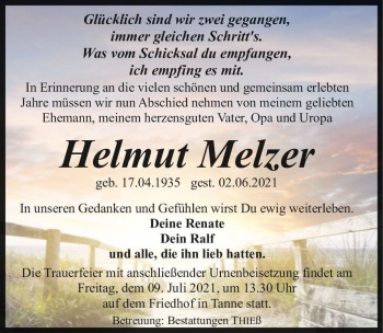 Traueranzeige von Helmut Melzer  von Magdeburger Volksstimme