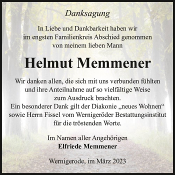 Traueranzeige von Helmut Memmener  von Magdeburger Volksstimme