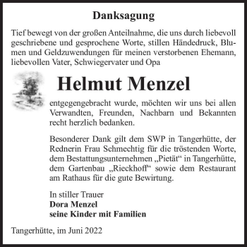 Traueranzeige von Helmut Menzel  von Magdeburger Volksstimme