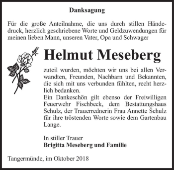 Traueranzeige von Helmut Meseberg  von Magdeburger Volksstimme