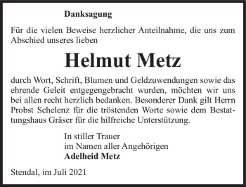 Traueranzeige von Helmut Metz  von Magdeburger Volksstimme
