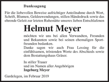 Traueranzeige von Helmut Meyer  von Magdeburger Volksstimme