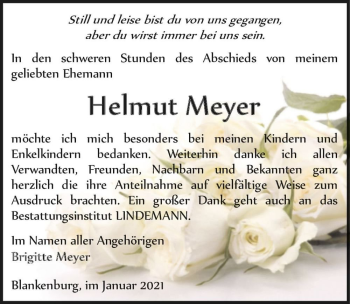 Traueranzeige von Helmut Meyer  von Magdeburger Volksstimme
