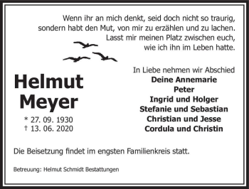 Traueranzeige von Helmut Meyer  von Magdeburger Volksstimme