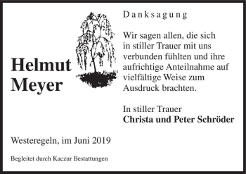 Traueranzeige von Helmut Meyer  von Magdeburger Volksstimme