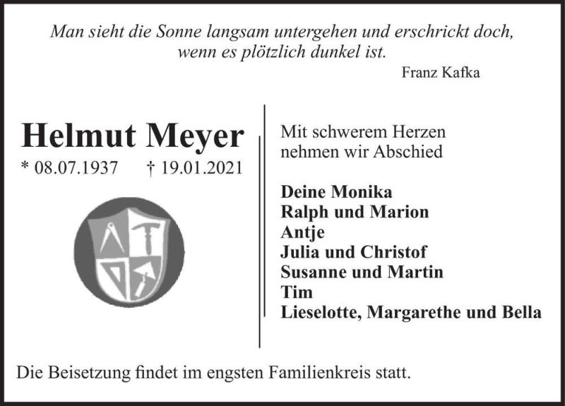  Traueranzeige für Helmut Meyer  vom 23.01.2021 aus Magdeburger Volksstimme